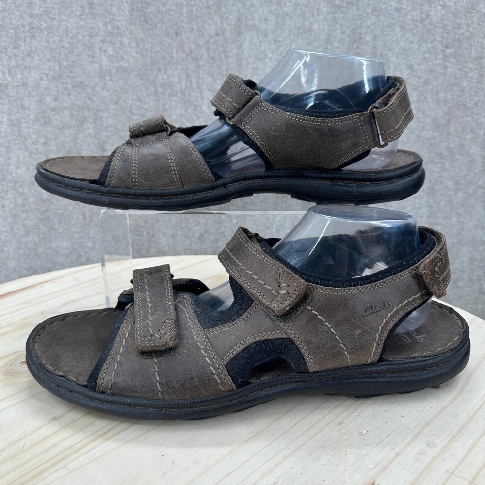 Clarks Sandals Mens 11 Brown Leather Triple Strap Adjustable Fishing Hiking